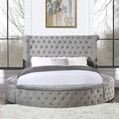 Gaiva - Queen Bed With Storage - Gray Velvet