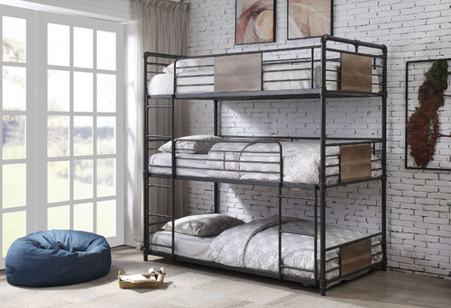 Brantley - Triple Bunk Bed - Twin - Sandy Black & Dark Bronze Hand-Brushed