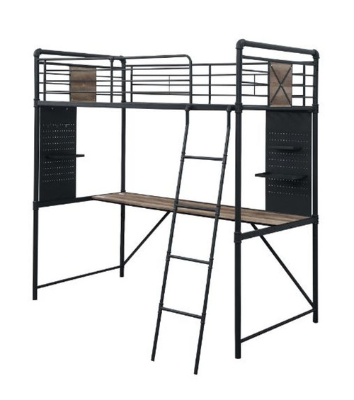 Cordelia - Twin Loft Bed With Desk - Antique Oak, Sandy Black & Dark Bronze Hand-Brushed