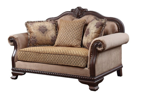 Chateau De Ville - Loveseat With 3 Pillows Same Lv01589) - Fabric & Espresso