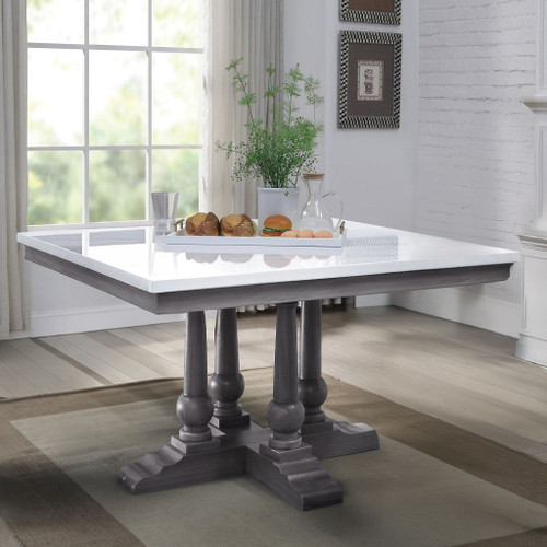 Yabeina - Square Dining Table - Marble Top Top & Gray Oak