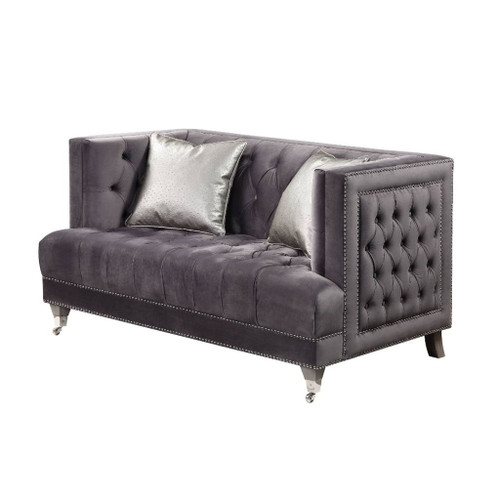 Hegio - Loveseat With 2 Pillows - Gray Velvet