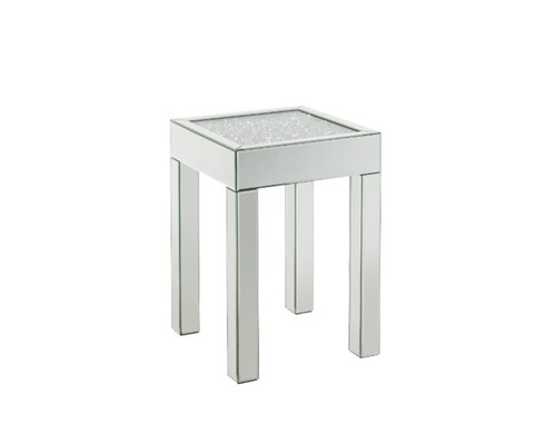 Noralie - 16" Square End Table With Glass Top - Mirrored & Faux Diamonds