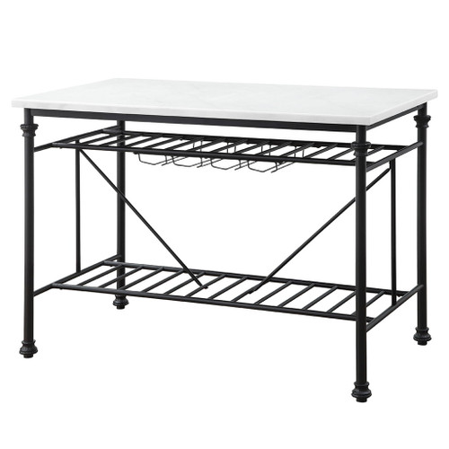 Mera - Kitchen Island - White Marble Top & Gray