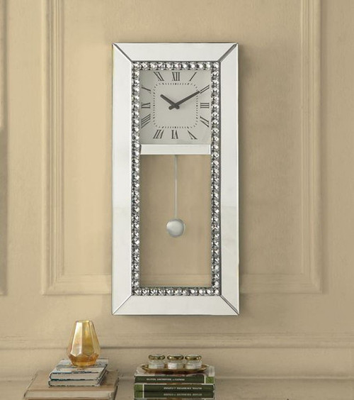 Lotus - Wall Clock - Mirrored & Faux Crystal Diamonds