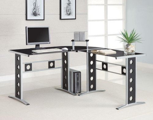 PHILLIP 59'' Wide Black/Silver L-Shaped Desk
