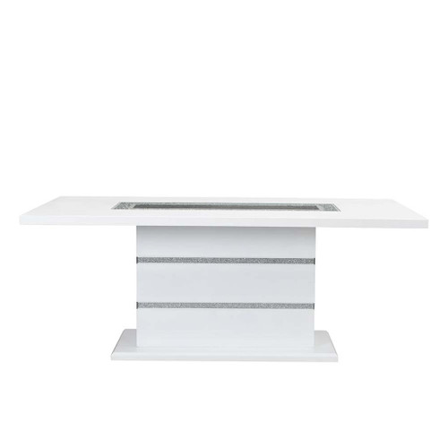 Elizaveta - Dining Table With Pedestal Base - Faux Crystal Diamonds & White High Gloss