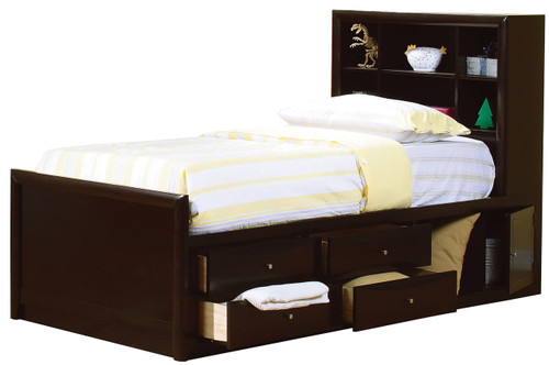 LUKE Twin Cappuccino Bookcase Bed