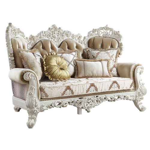 Vanaheim - Loveseat With 5 Pillows - Fabric & Antique White