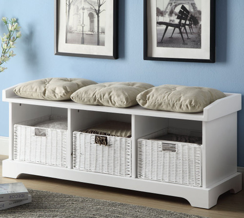 Murietta White Storage Bench with Baskets