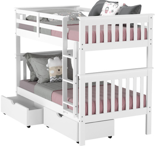 DERIK White Twin Bunk Bed with Underbed Drawers