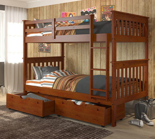 DERIK Medium Brown Twin Bunk Bed with Underbed Drawers