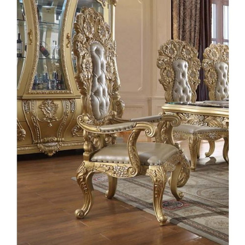 Cabriole - Arm Chair Set of 2) - Light Gold Synthetic Leather & Gold