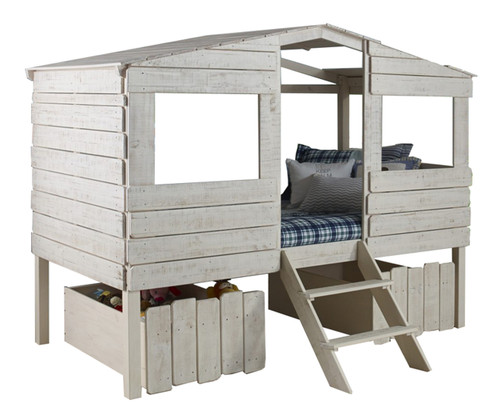 Bess Rustic Sand Tree House Loft Bed W/Drawers