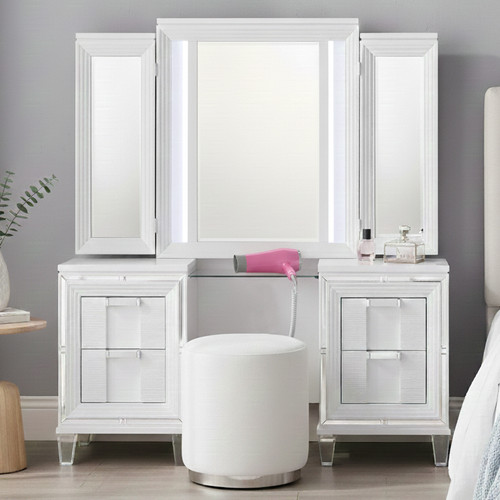 LEACREST White 63" Wide x 84" Height Vanity Set with LED's