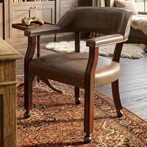 SHOWDOWN Medium Brown 25" Wide x 25" Depth Arm Chair with Casters