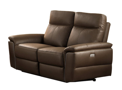 Maxy Raisin Tone Top Grain Leather Double Powered Reclining Loveseat