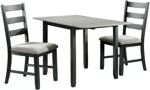 KALVEN Black & Gray 3 Piece Drop-Leaf Dining Set