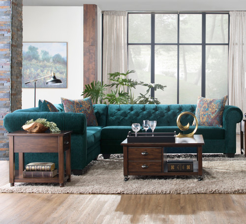COSGROVE Peacock Green 123" Wide Sectional