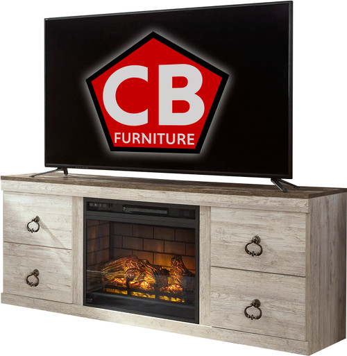 HAZEN Whitewash 60" Wide TV Stand with Fireplace (RTA)