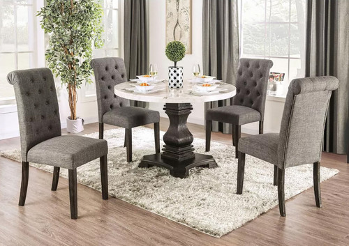 GEROLT Dark Gray 5 Piece Dining Set with 100% Real White Marble