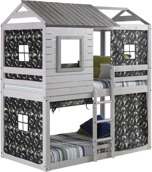 SUITE 10 Rustic Gray Twin Bunkbed with Camo Tent