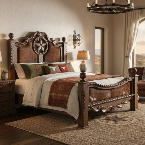 WESTON Rope Star 78" Height Poster Bed with Real Cowhide