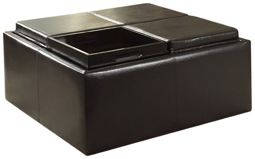 Oliver Dark Brown Bi-Cast Vinyl Coffee Table With Trays & Casters