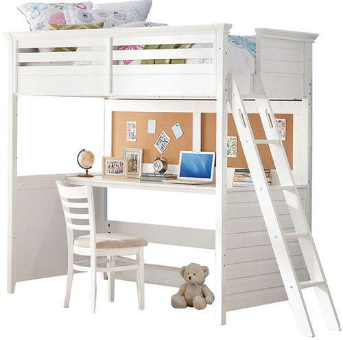 Brenda White Twin Loft Bed With Built-In Desk