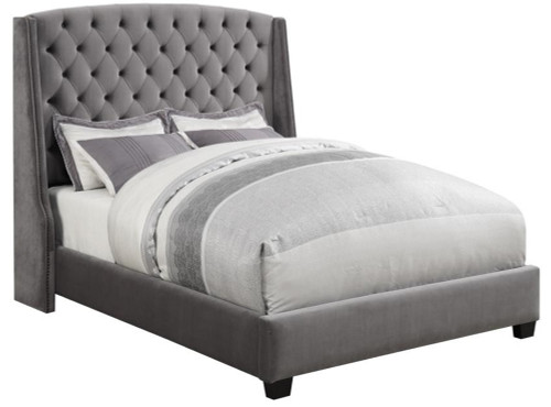 YANNI Grey Velvet Wingback Bed