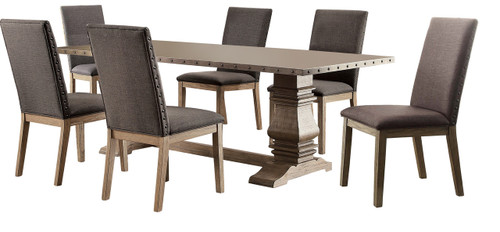 Josefine Oak/Zinc 7-PC Dining Set Nailhead Chairs
