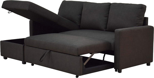 MACRON Charcoal 82" Wide Sectional Sofa with Pull-Out Sleeper & Storage (RTA)