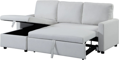 MACRON Off-White  82" Wide Sectional Sofa with Pull-Out Sleeper & Storage (RTA)