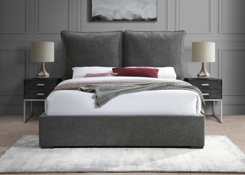 SISTINE Charcoal Plush Pillow Back Platform Bed