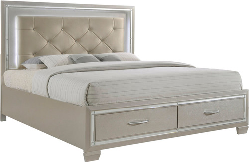 GIORGIA Champagne Lighted Platform Bed with Storage
