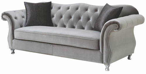 Lanah Silver Velvet Tufted Sofa