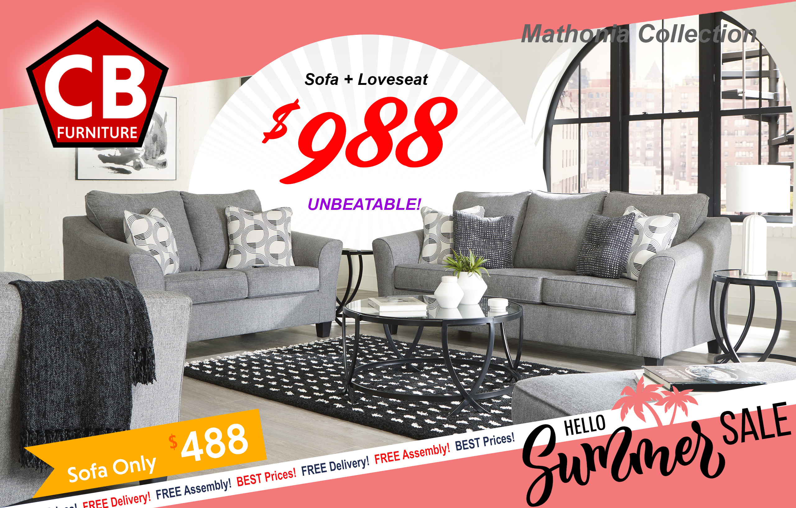 Mathonia Smoke Sofa & Loveseat Livingroom Set by Ashley Furniture- Summer Sale
