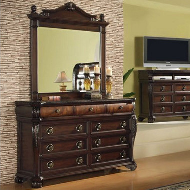 brown mirrored dresser Feddinger A hidden pull Paris Elegant Brown 9-drawer Dresser