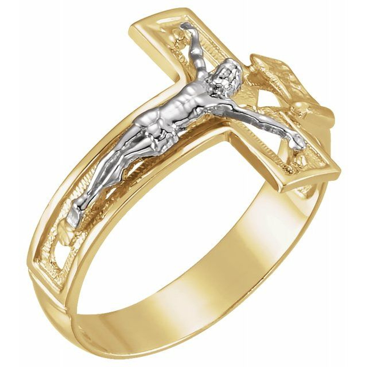 Vintage 14K Yellow and White Gold Cross Ring - Ruby Lane