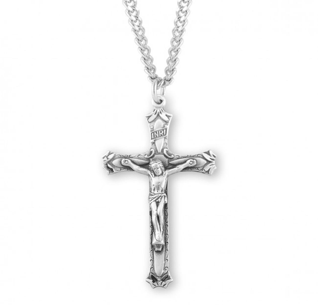 Large Silver Crucifix Chain Necklace For Men : 0656SS/18SS - Rosarycard.net