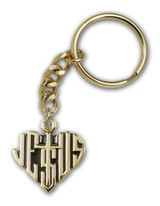 Gold Plate Heart of Jesus withCross Keychain