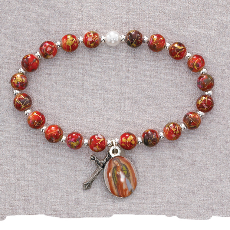 Red Our Lady of Guadalupe Stretch Bracelet (BUNDLE OF 2)