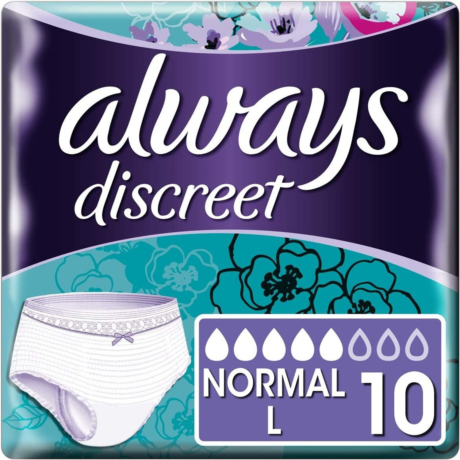 Always Discreet Boutique Underwear Incontinence Pants, Large, Pack of 8  Underwear