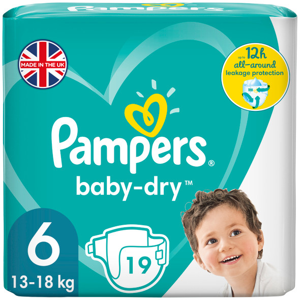 Pampers Baby Dry Diapers Gr Size 6 for Breathable Dryness, 13 to 18 kg, Pack of 2 x 62 units (124 units)