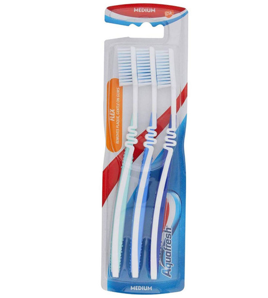 Aquafresh GSK015556 Toothbrush, 3 Pack, Multi-coloured