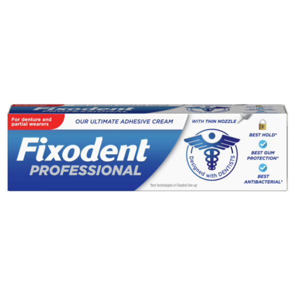 Fixodent Professional Denture Adhesive Cream, 40 ml, Fixdont's Best Hold & Antibacterial Action, Precise Application with Super Thin Nozzle, Mint