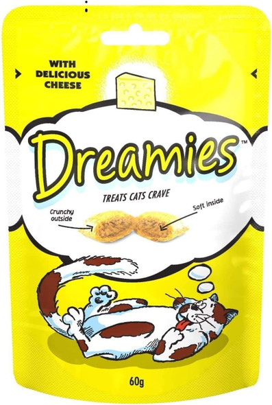 8 x Dreamies Cheese Cat Treats Dual Textured Crunchy Biscuits Low Calorie 60g