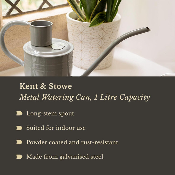 Kent & Stowe Watering Can 1L Indoor Long Reach Rust-Resistant in Warm Grey