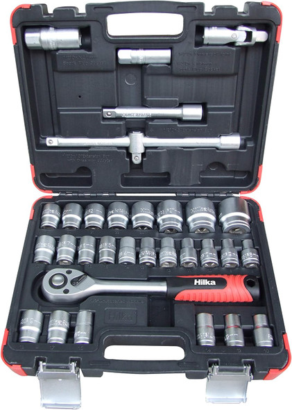 Hilka 01123202 32 pce 1/2" Drive Socket Set Metric - 72 Teeth Ratchet Spring Loaded