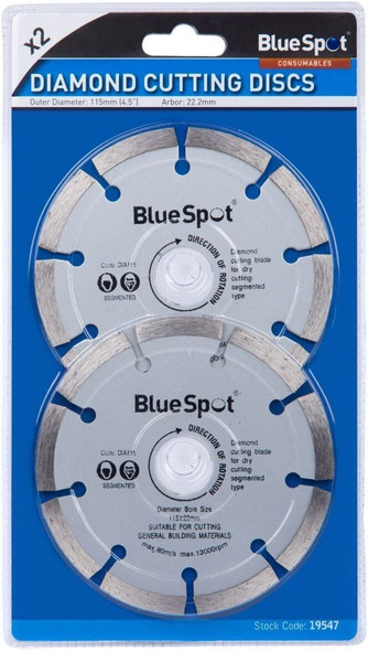 Blue Spot Tools 19547 Segmented Diamond Dry Cutting Disc, Silver, 115 mm,2 Piece